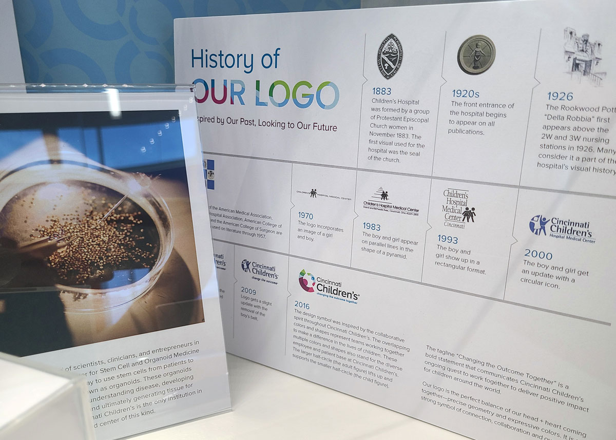 Photo of History of Our logo flyer and organoids