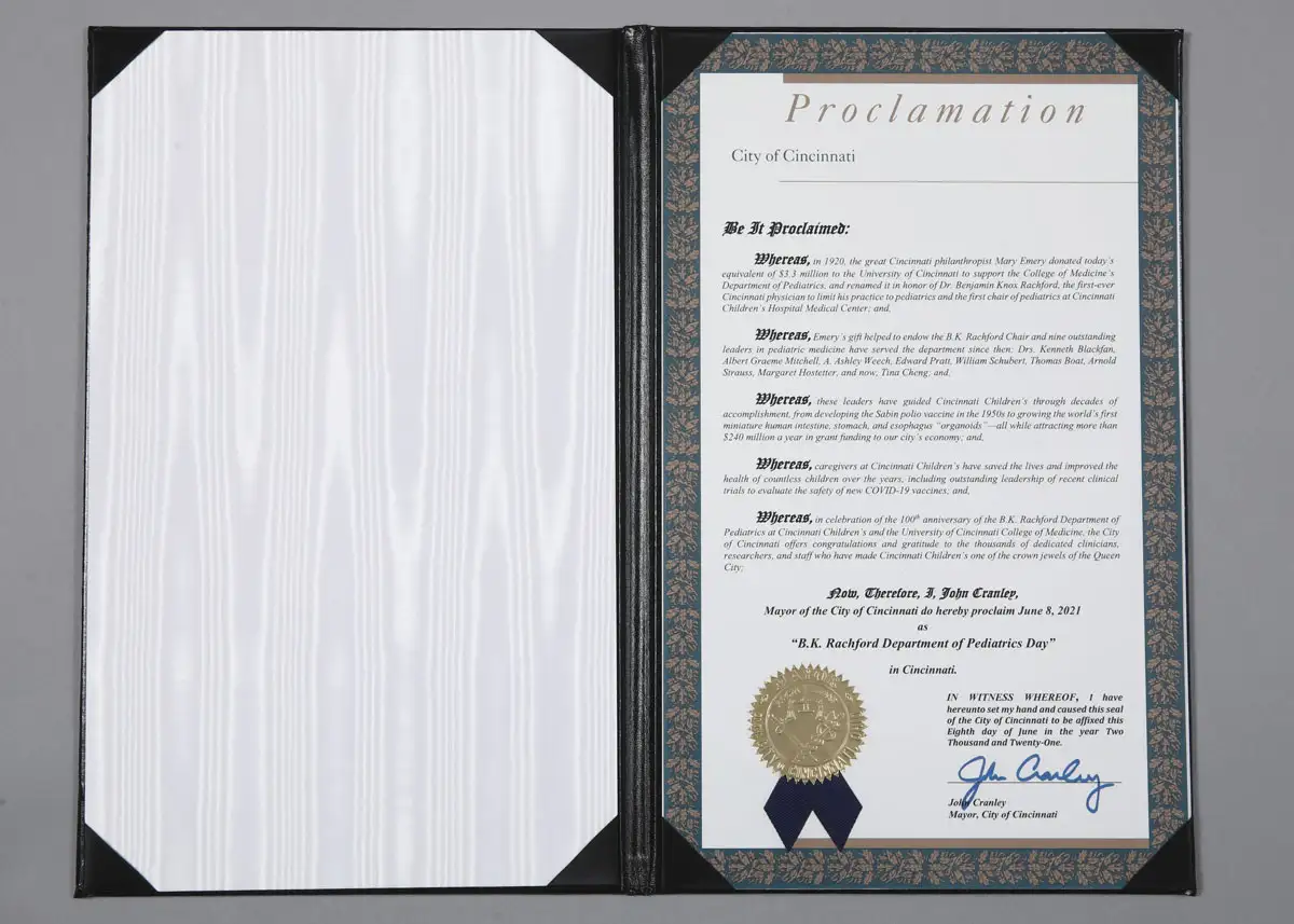 Photo of the BK Rachford Day City of Cincinnati proclamation