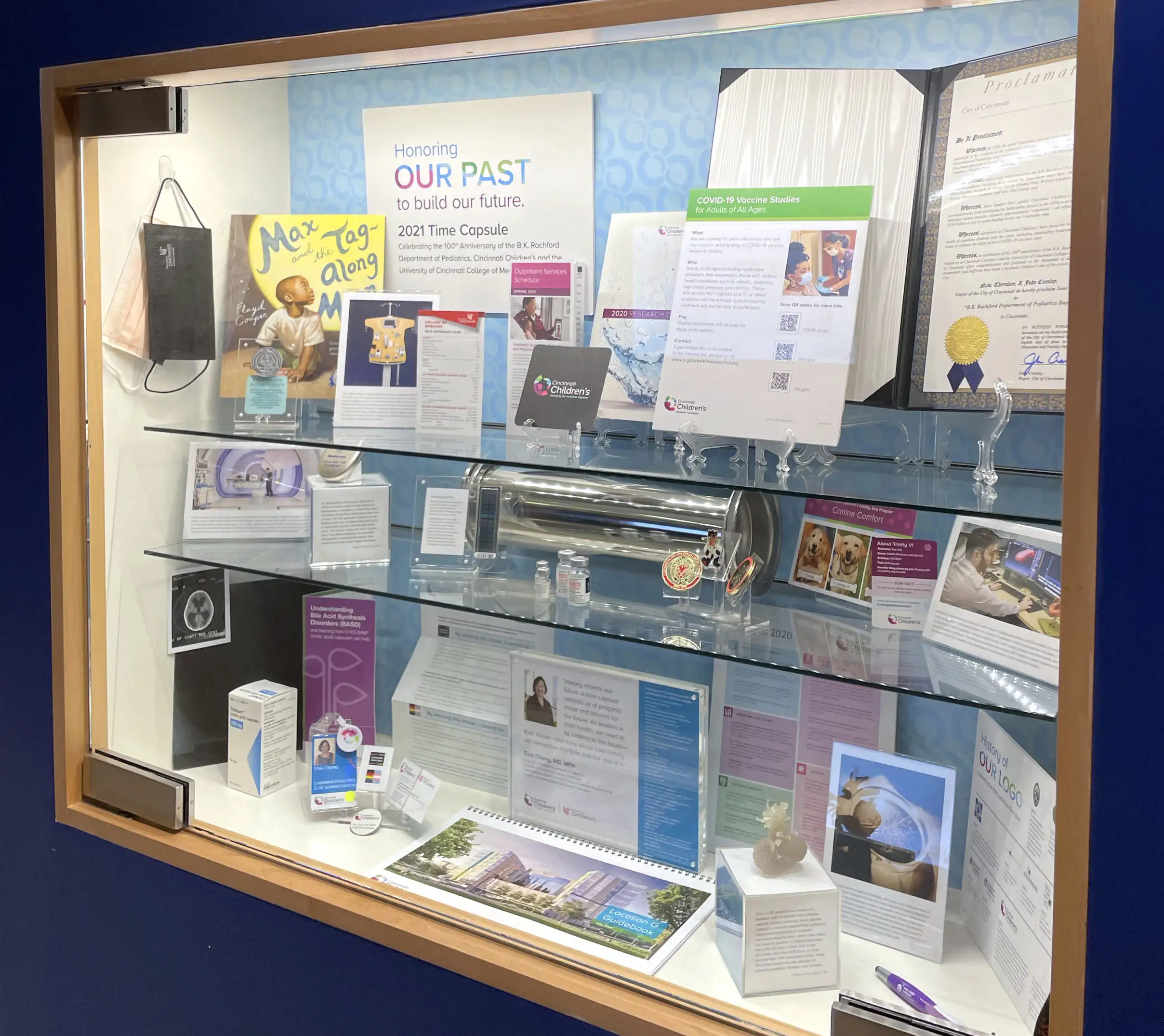 Contents of the 2021 time capsule on display in Location-T