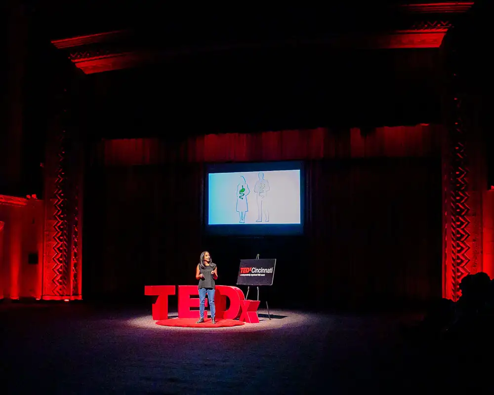 Photo of Theresa Alenghat presenting at TEDx CincinnatiWomen 2021