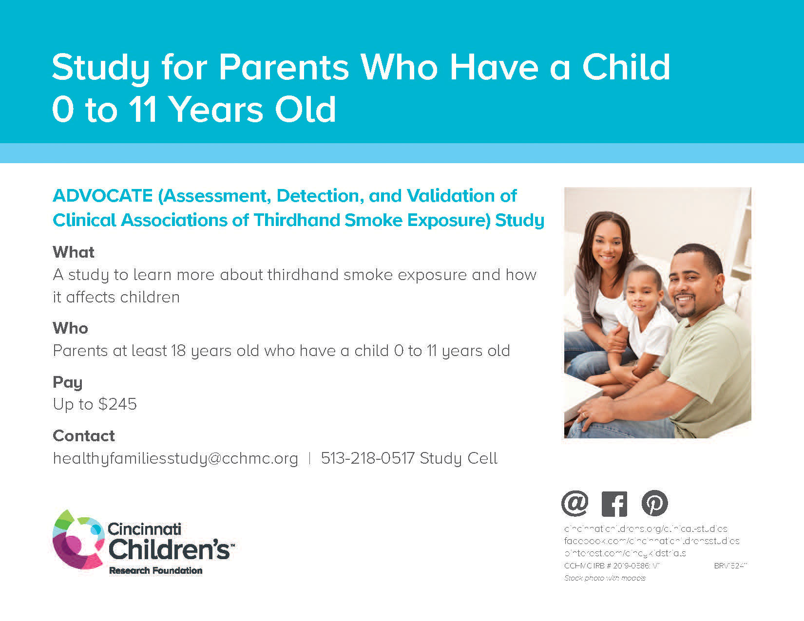 Study trial flyer for parents who have a child 0 to 11 years old