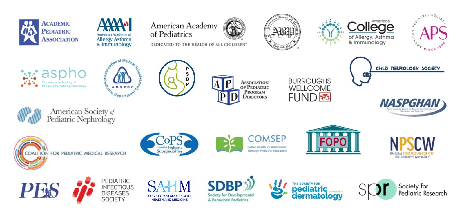 Logos of pediatric associations that support the policy brief