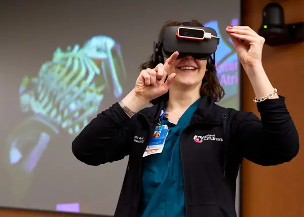 woman testing out VR technology