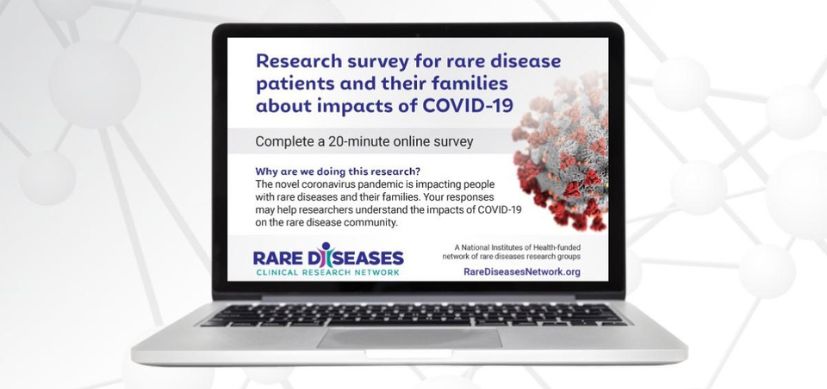 computer laptop displaying survey for individuals with rare diseases who had COVID-19