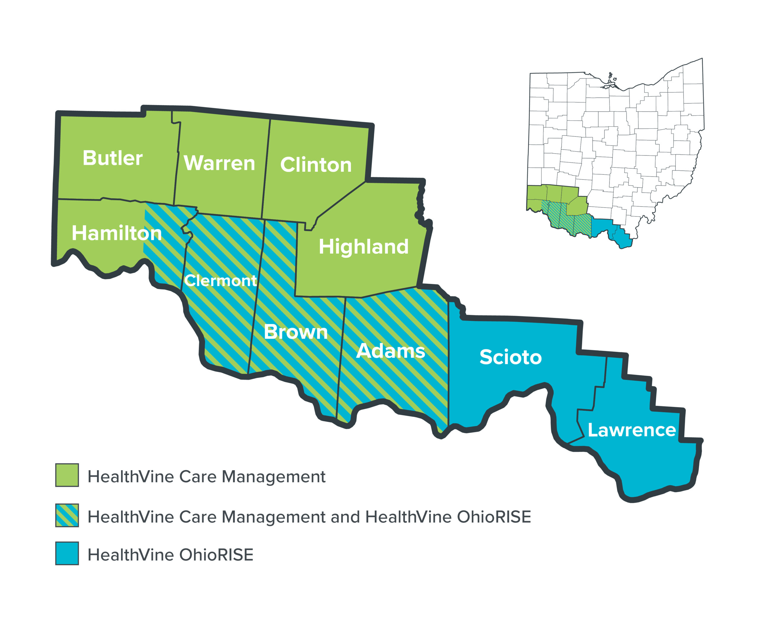HealthVine Map of southwest Ohio counties