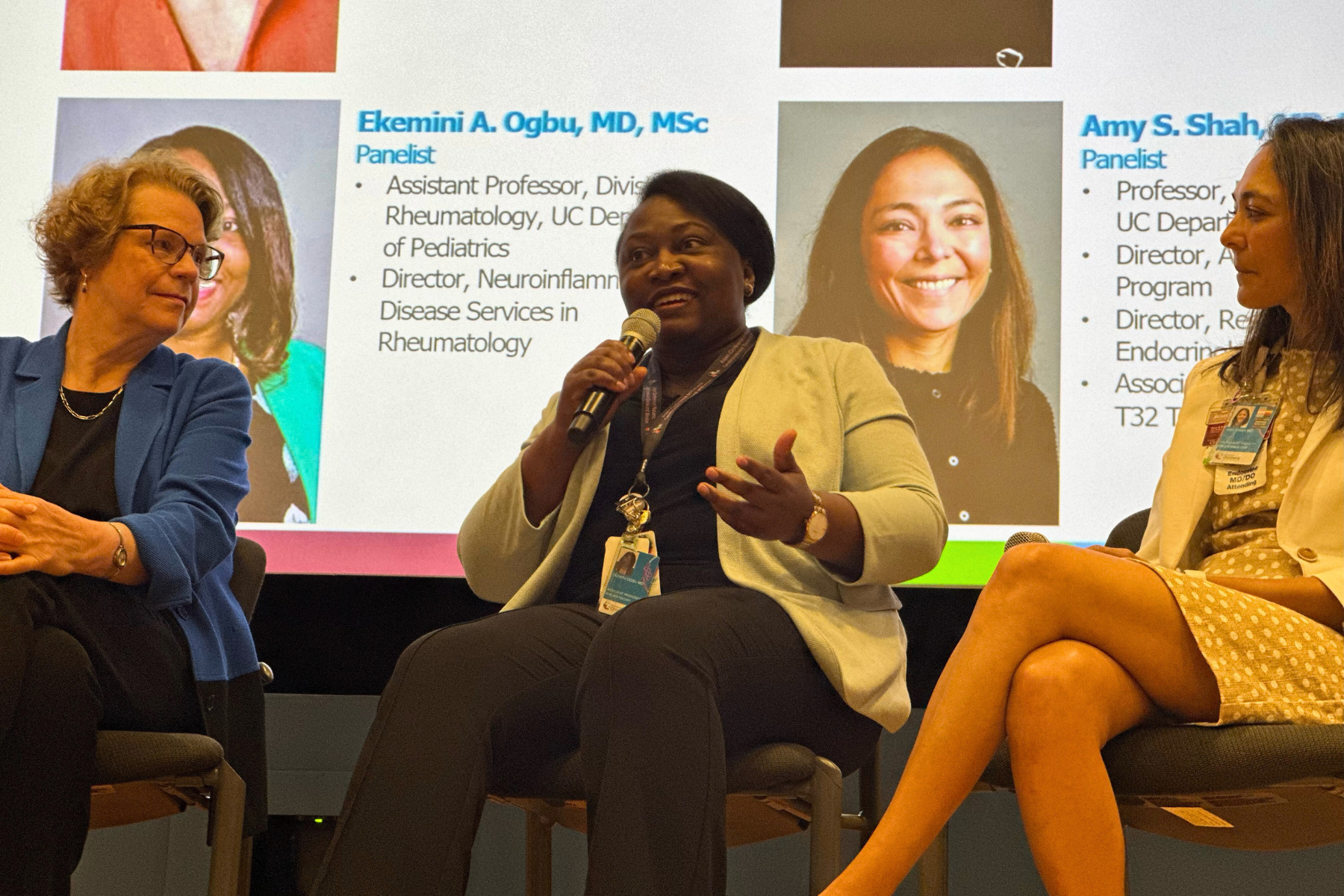 Photo of Margaret “Peggy” Hostetter, MD, Ekemini Ogbu, MD, MSc, and Amy Shah, MD, MS