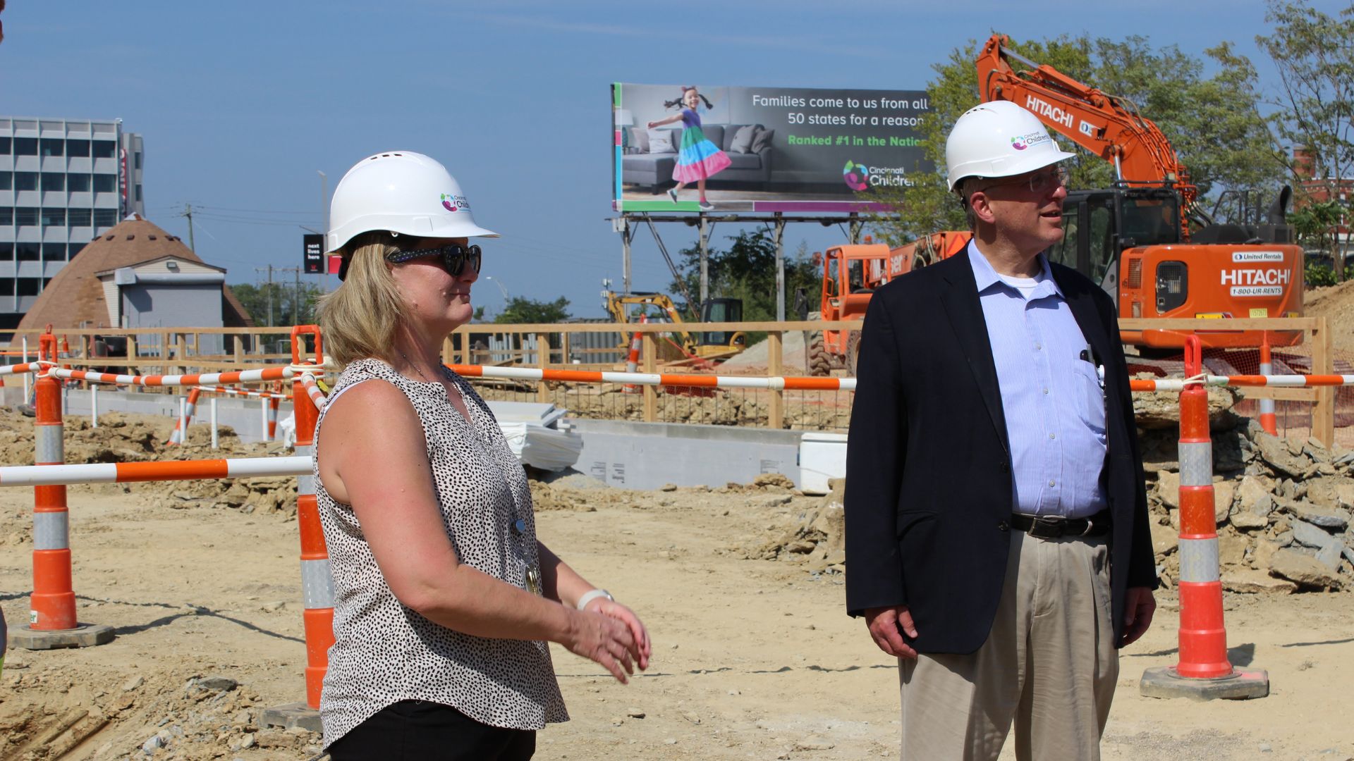 Photo of Michelle Adams, PhD, MHI, vice president of Research Operations and Shared Facilities, and Tracy Glauser, MD, associate director of the Cincinnati Children’s Research Foundation, at the Winslow Research Pavilion groundbreaking.