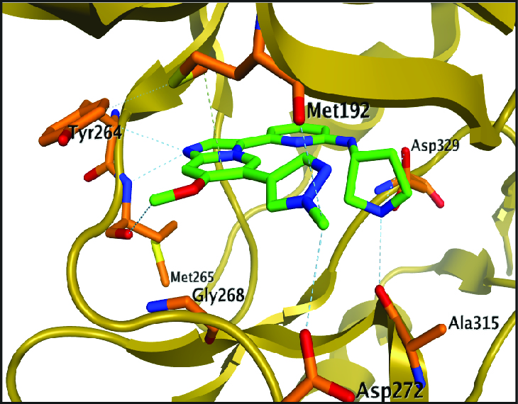 Ribbon graphic illustrates the abstract chemical structure of one version of the small molecule, discovered by Dr. Daniel Starczynowski and colleagues at Cincinnati Children's.