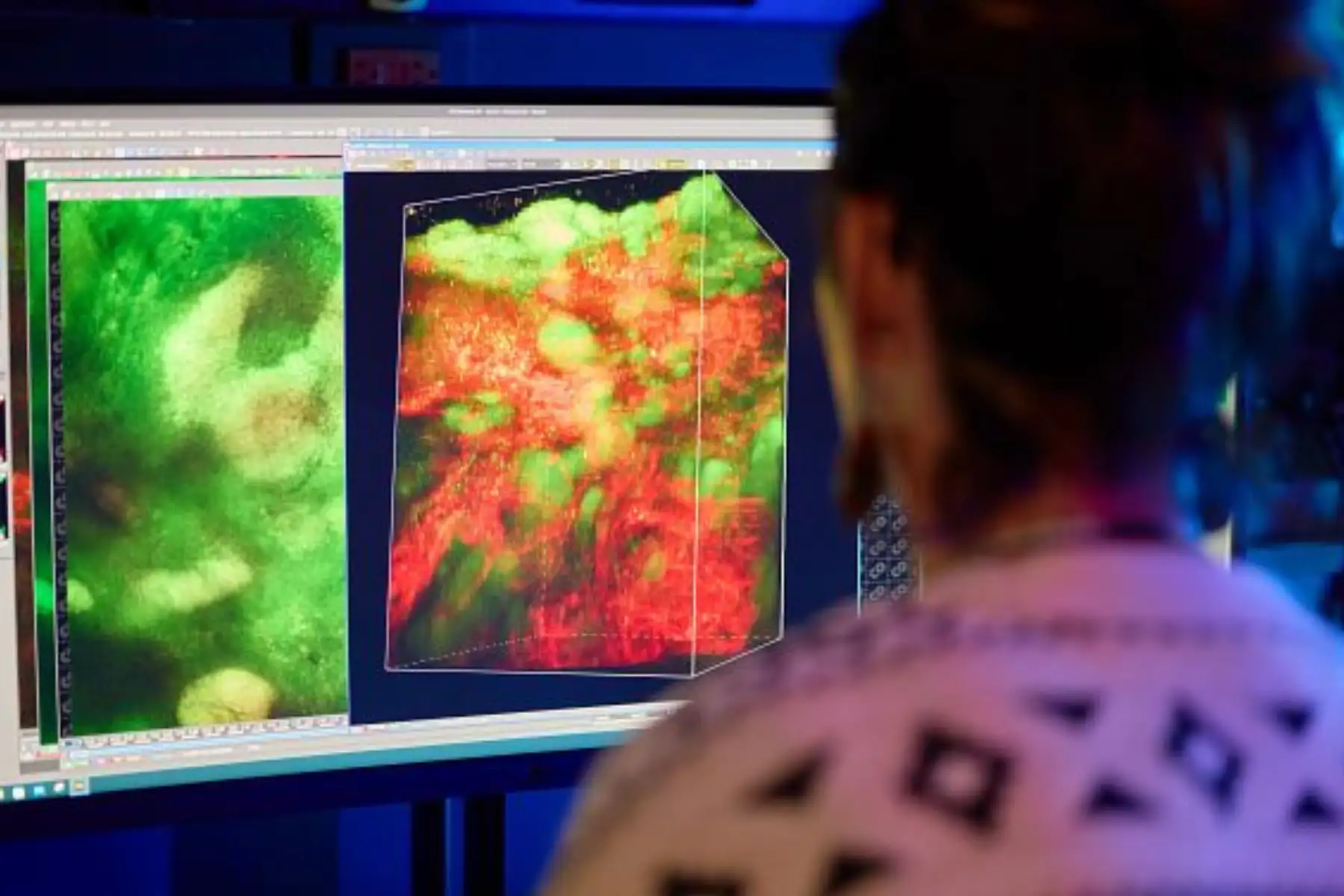 Photo of Sarah McLeod, Shared Facilities administrator, in the Bio-Imaging and Analysis Facility