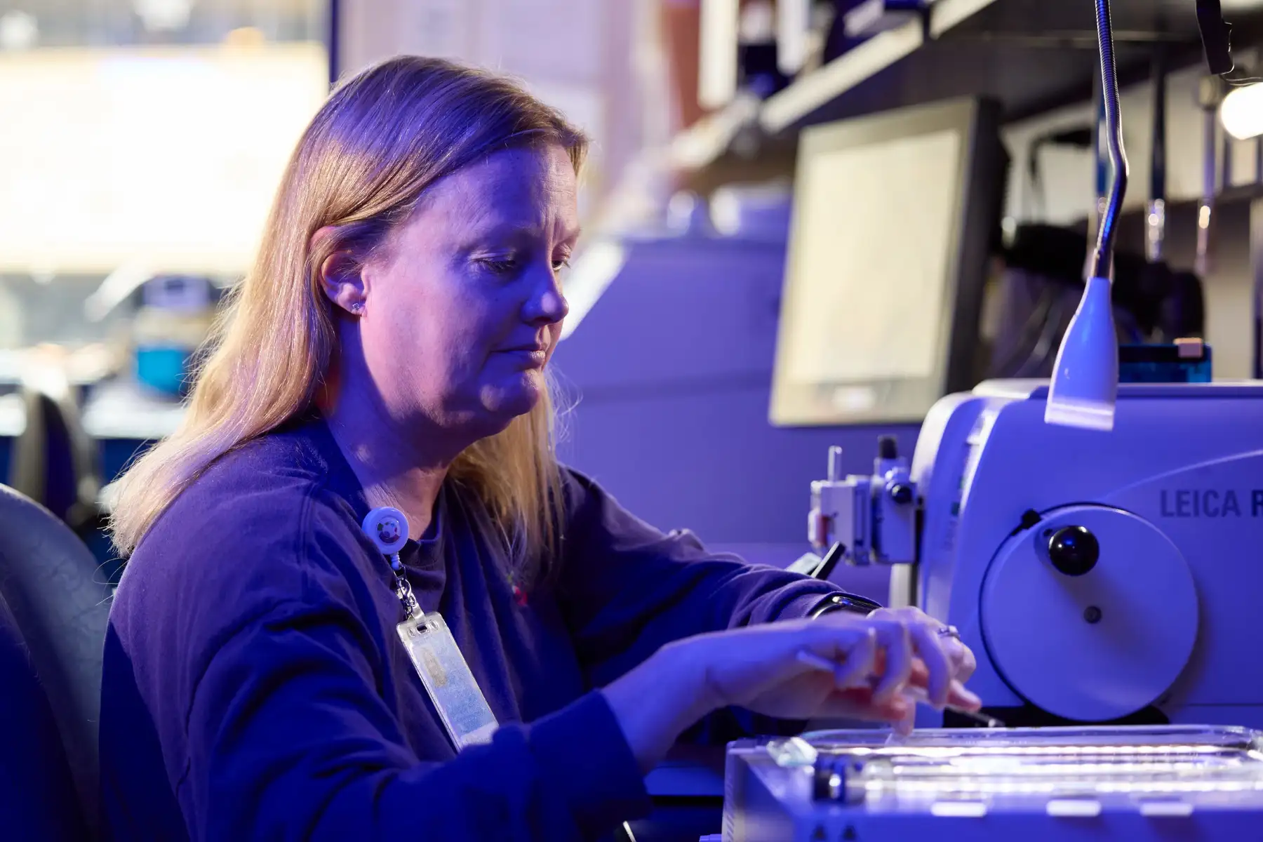 Photo of Lori Miller working in the Cincinnati Children's Integrated Pathology Research Facility