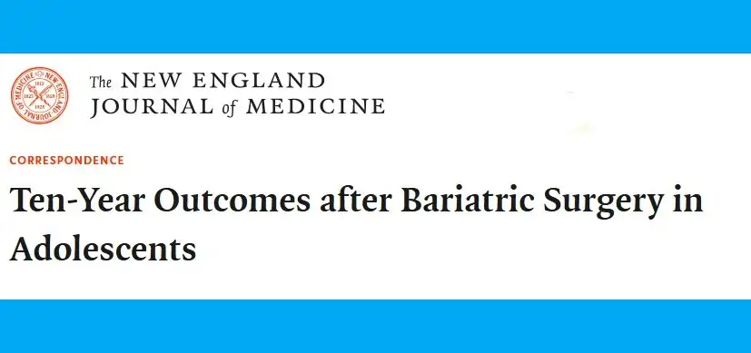 Image showing name of the journal (New England Journal of Medicine) and title of article (10 Year Outcomes after Bariatric Surgery in Adolescents)