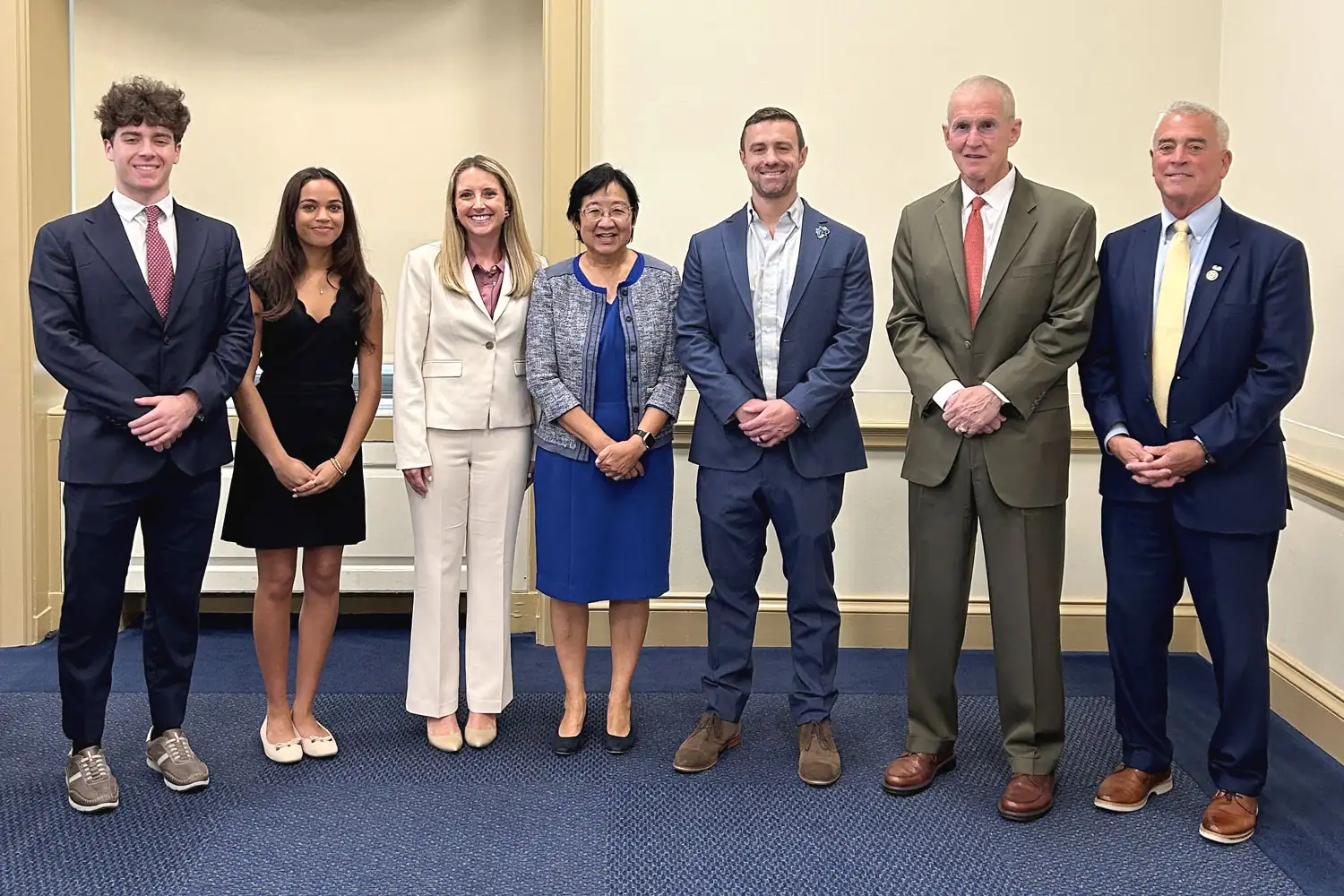 Pictured, left to right: Luke Cox, Asha Gardner, Timberly Pierce, Tina Cheng, Alex Curti, General Stanley McChrystal, Brad Wenstrup